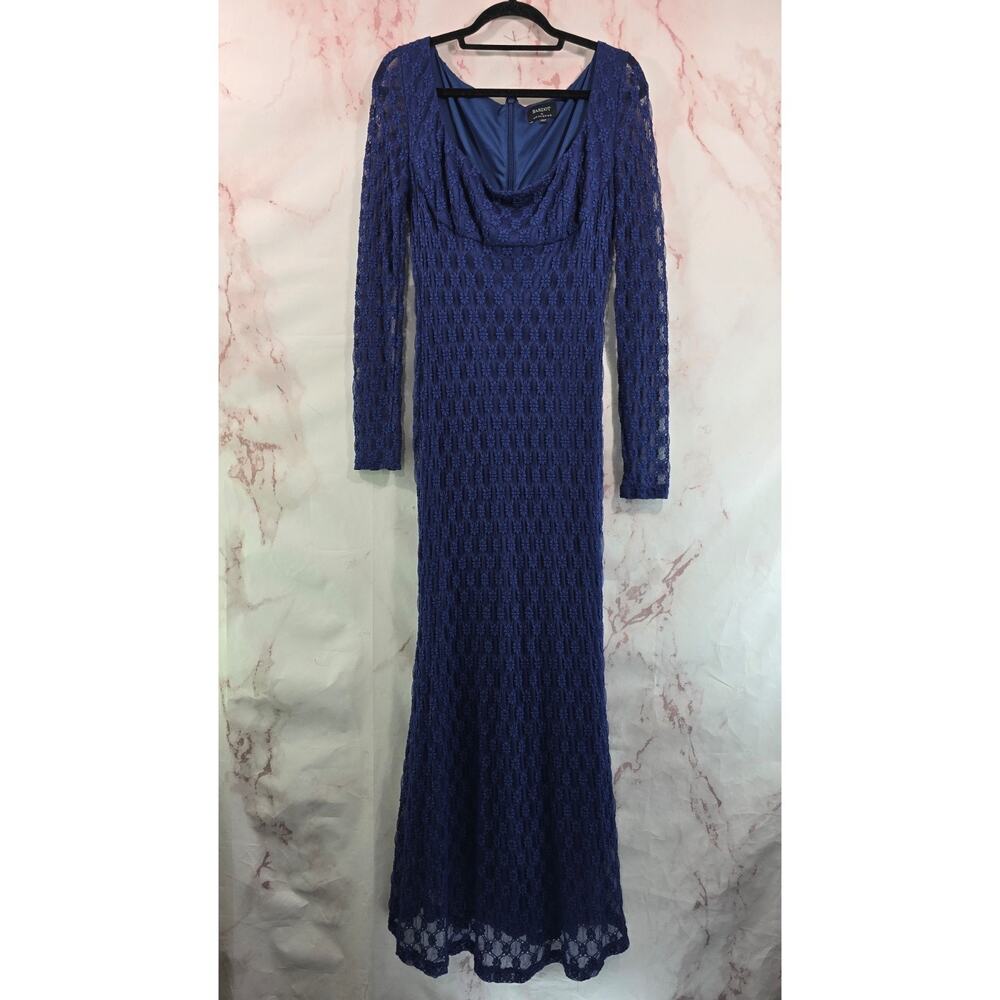 Bardot Dress Womens 12 Large Blue Midi Maxi Long Sleeve Lace Square Neck Adoni